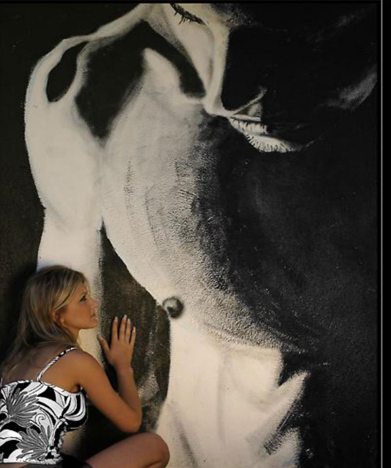 Portait noir et balnc peinture sreet art Morlaix