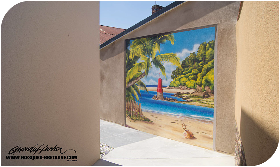 fresque murale trompe-l’œil marine maison particulière Bretagne Rennes