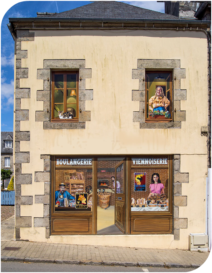 Trompe-l’œil Vintage-habillage de façade de maison-village-bretagne
