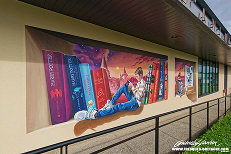 Fresque murale en trompe-l'œil&nbsp; projet le petit prince école publique de la Edern pour l'espace André Angot . Décoration école publique