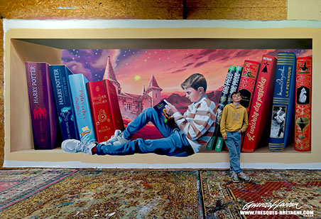 Fresque murale en trompe-l'œil peinte à l'atelier les fresques de la baie à Morlaix.