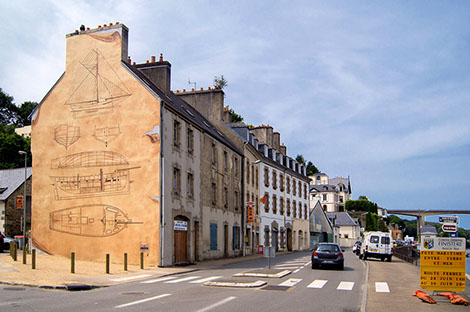 Fresque-murale-trompe-l-oeil-peinture-monumentale-artiste-peintre-muraliste-bretagne-finistere-morbihan-cotes-d-armor Gwendal LARHER Morlaix
