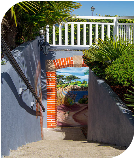 fresque murale extérieure paysage marinedécoration escalier locquénolé Bretagne baie de Morlaix