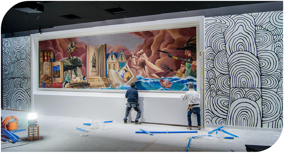 Peintre muraliste pour entreprise Vannes - Fresque salle de réunion Awen Café par Serge Capitaine