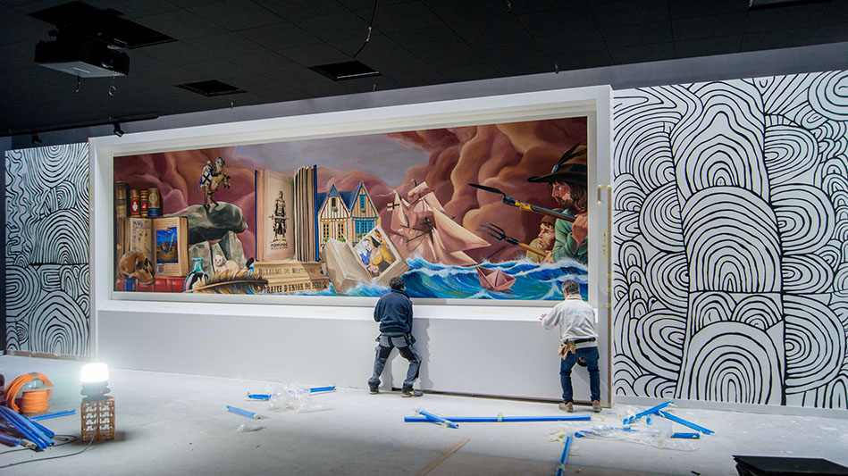 Peintre muraliste pour entreprise Vannes - Fresque salle de réunion Awen Café par Serge Capitaine
