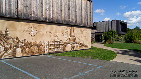 FRESQUE murale en trompe-l'oeil habillage&nbsp; des murs de l'entreprise warenghem à Lannion dans les côtes d'armor