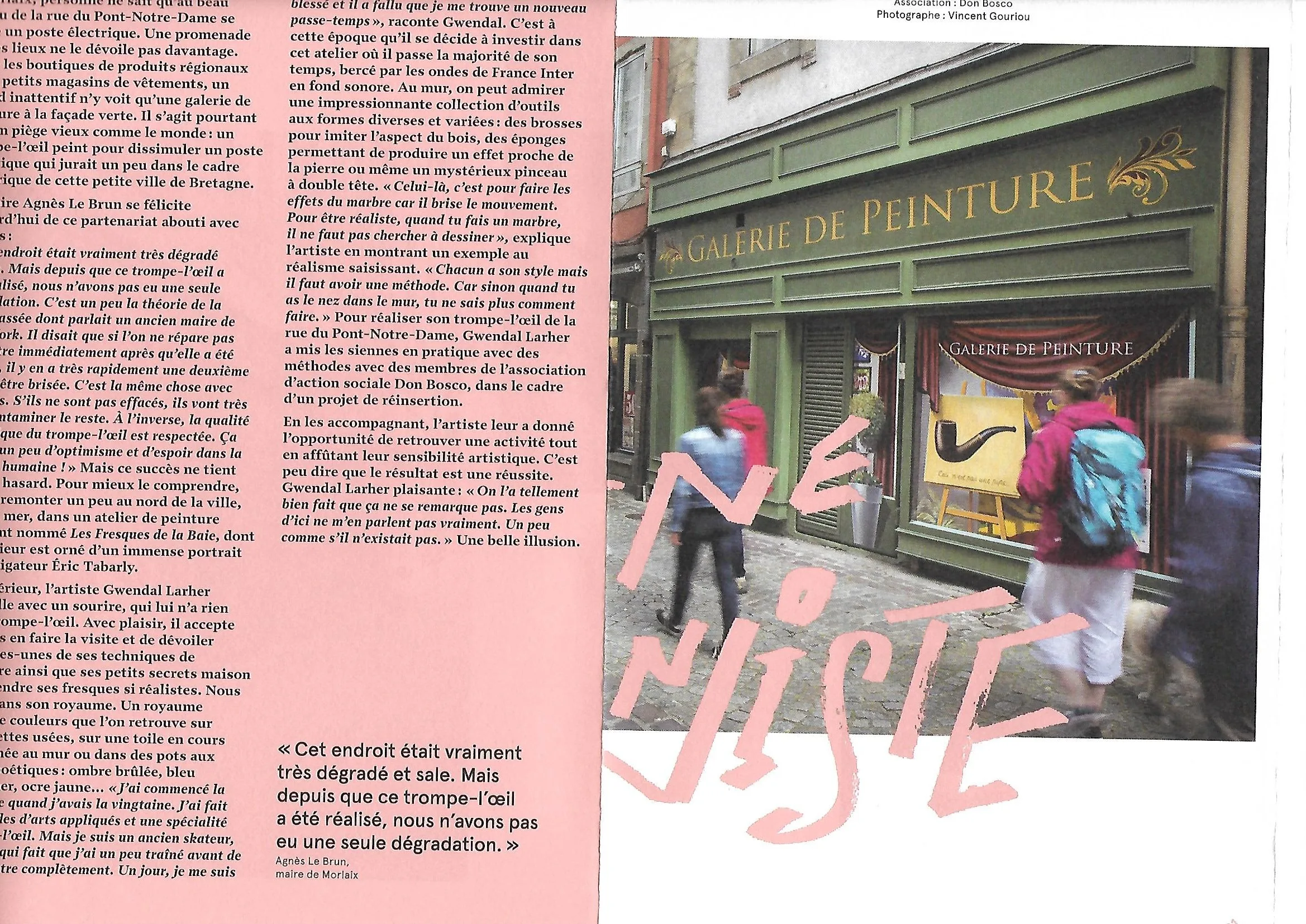Suite de l'article « Bretagne illusionniste », avec une photo de la galerie de peinture de Gwendal Larher à Morlaix vue depuis la rue.