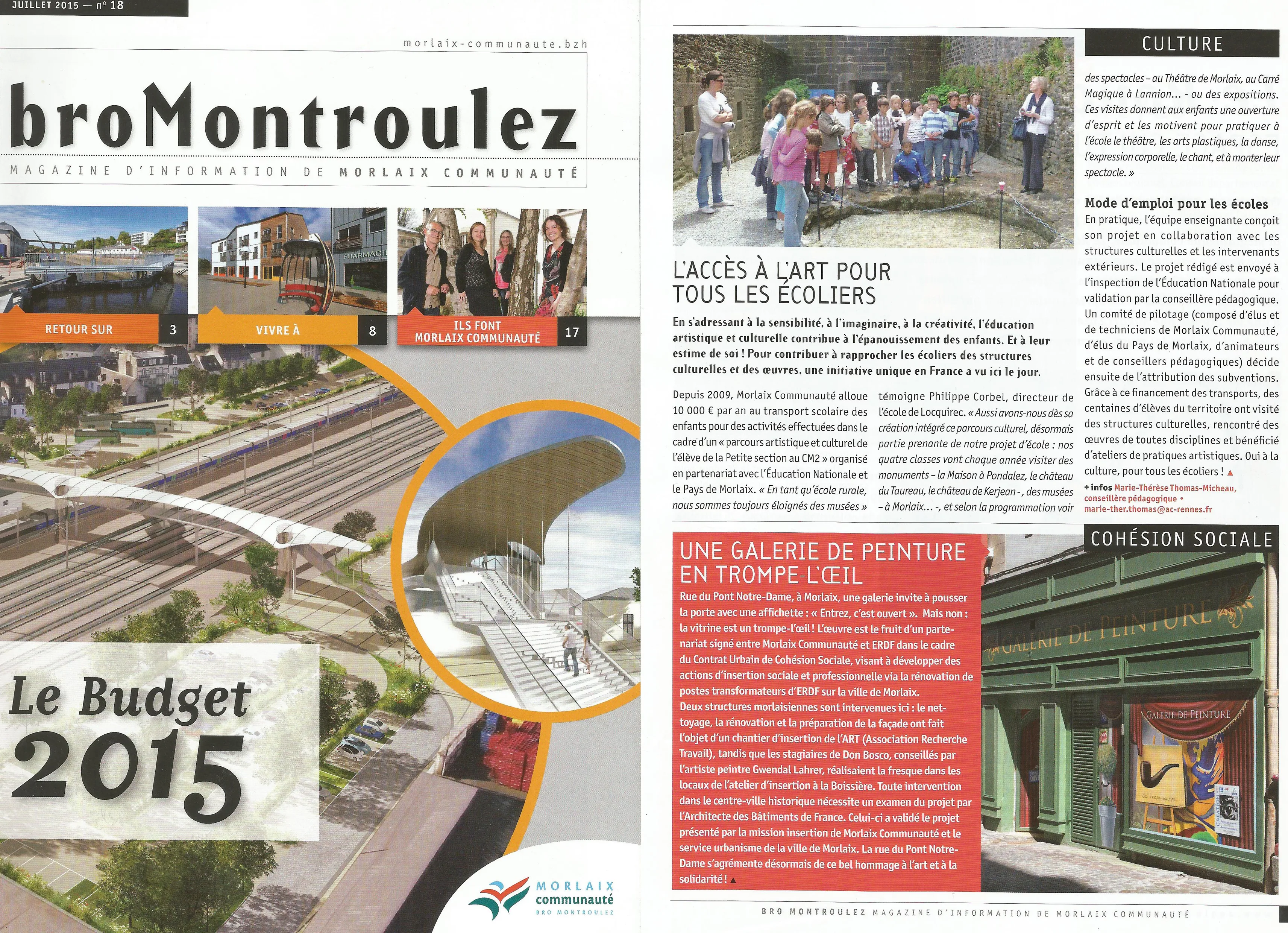 Article du bulletin broMontroulez évoquant une fresque en trompe-l'œil peinte par Gwendal Larher à l'atelier d'insertion de Morlaix.