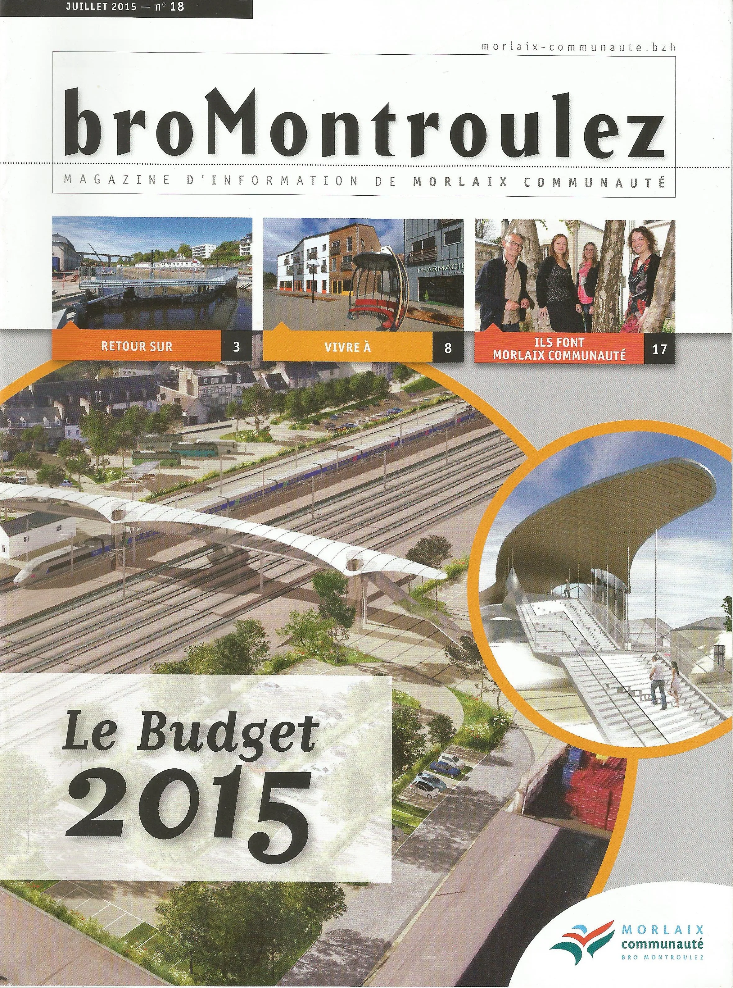 Couverture du magazine broMontroulez de Morlaix Communauté (juillet 2015), consacrée notamment au budget 2015.