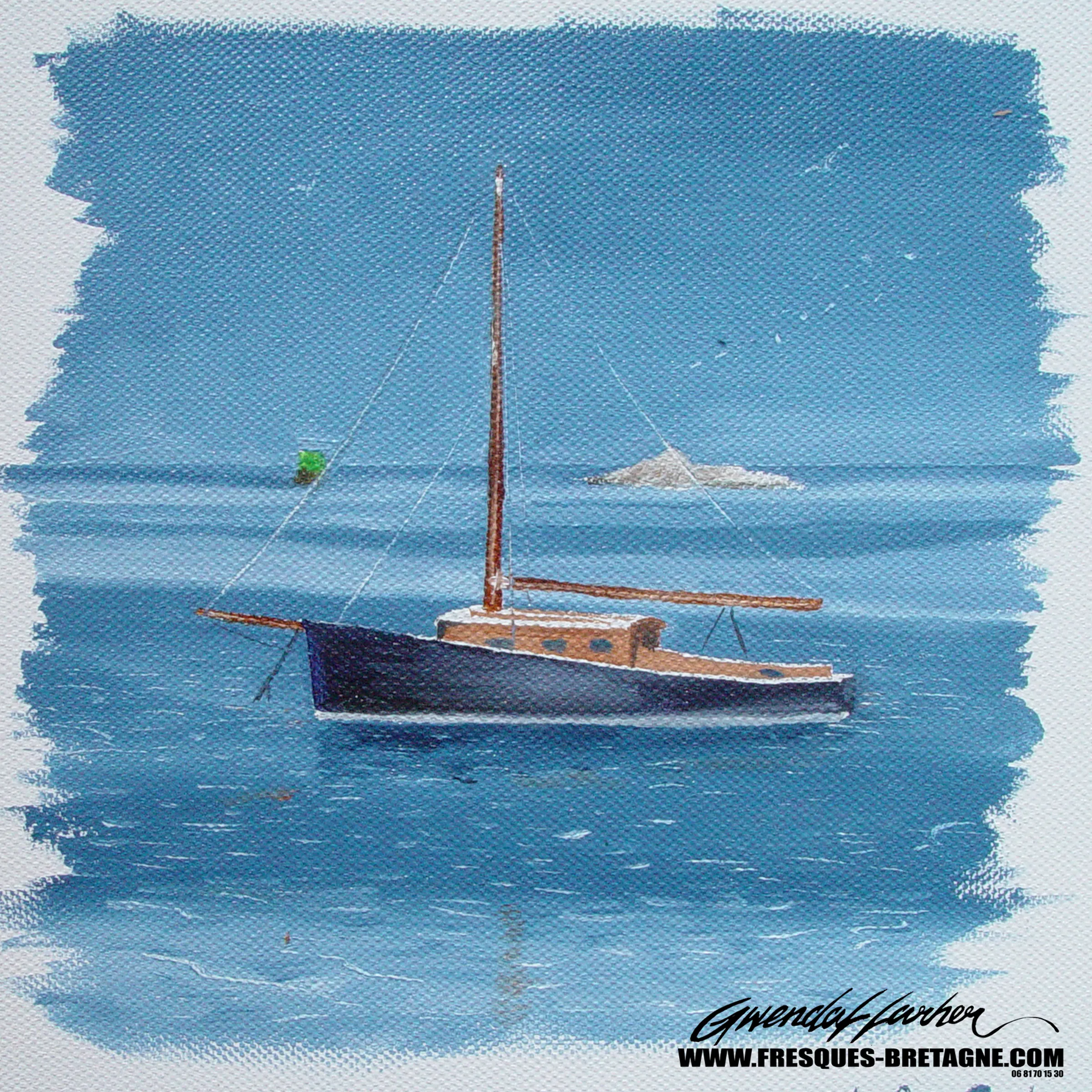 Tableau vendu — bateau et paysage maritime, peint à Carantec.