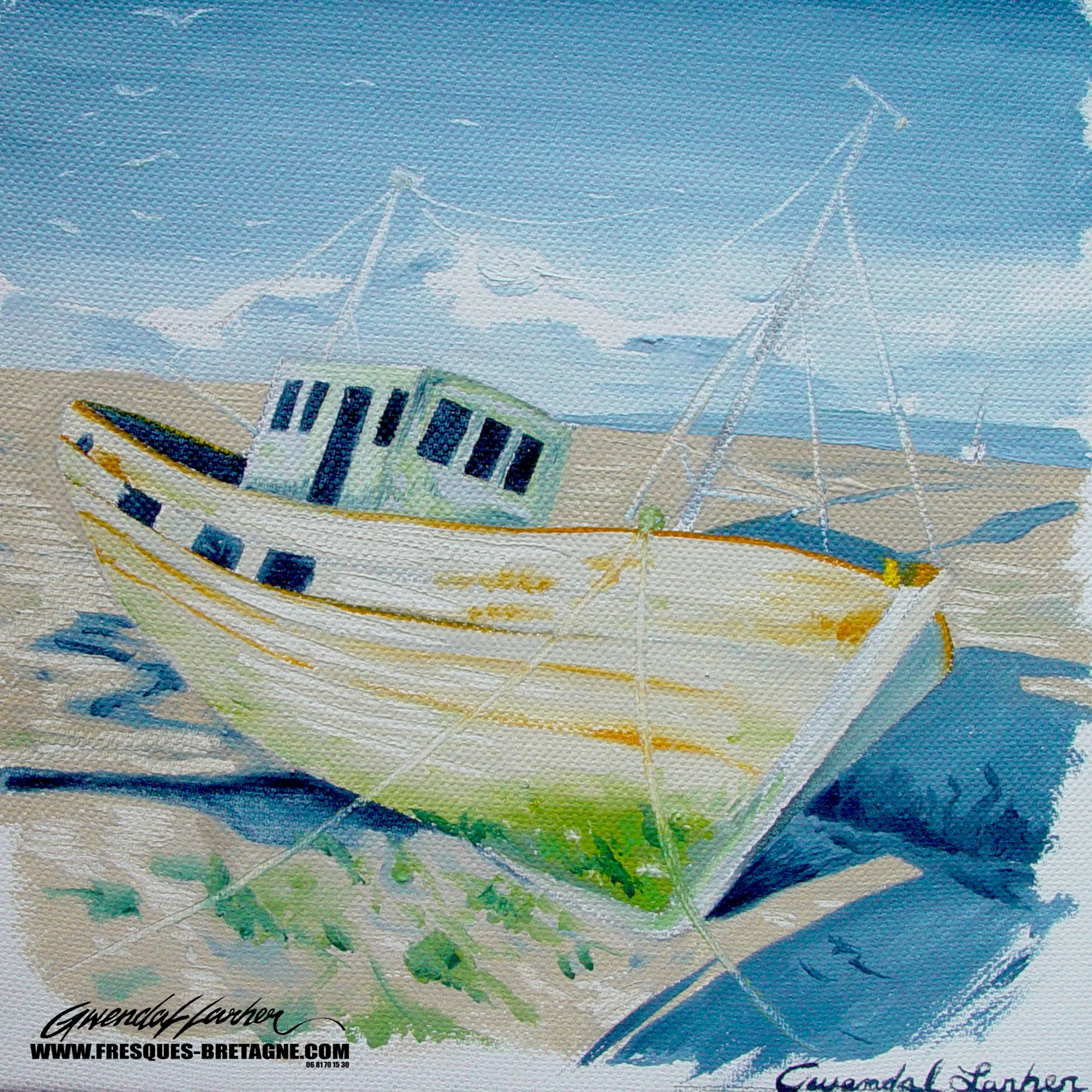 Tableau vendu — épave de bateau de pêche à Toul an Hery, Locquirec.