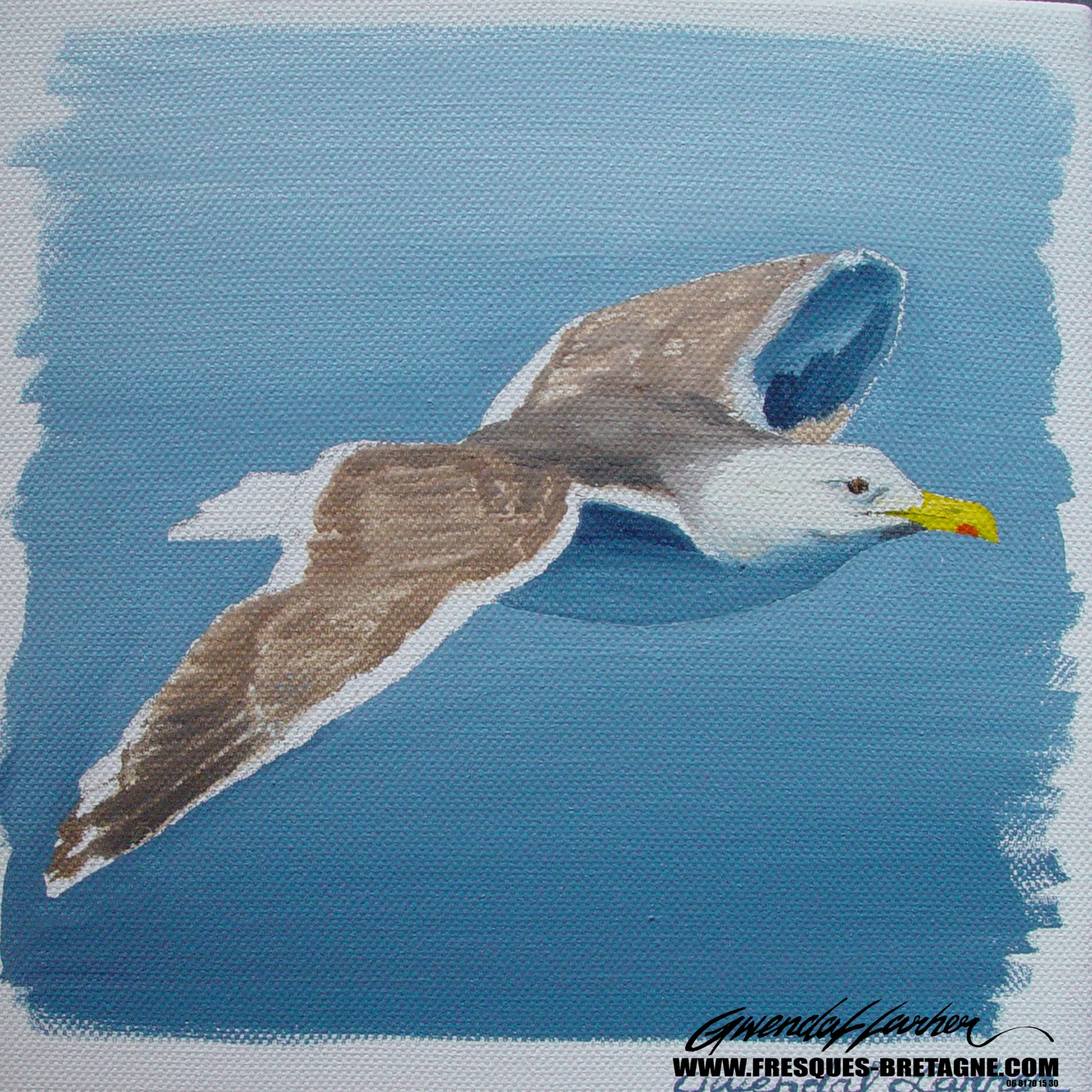 Tableau vendu — mouette et paysage maritime, baie de Morlaix.