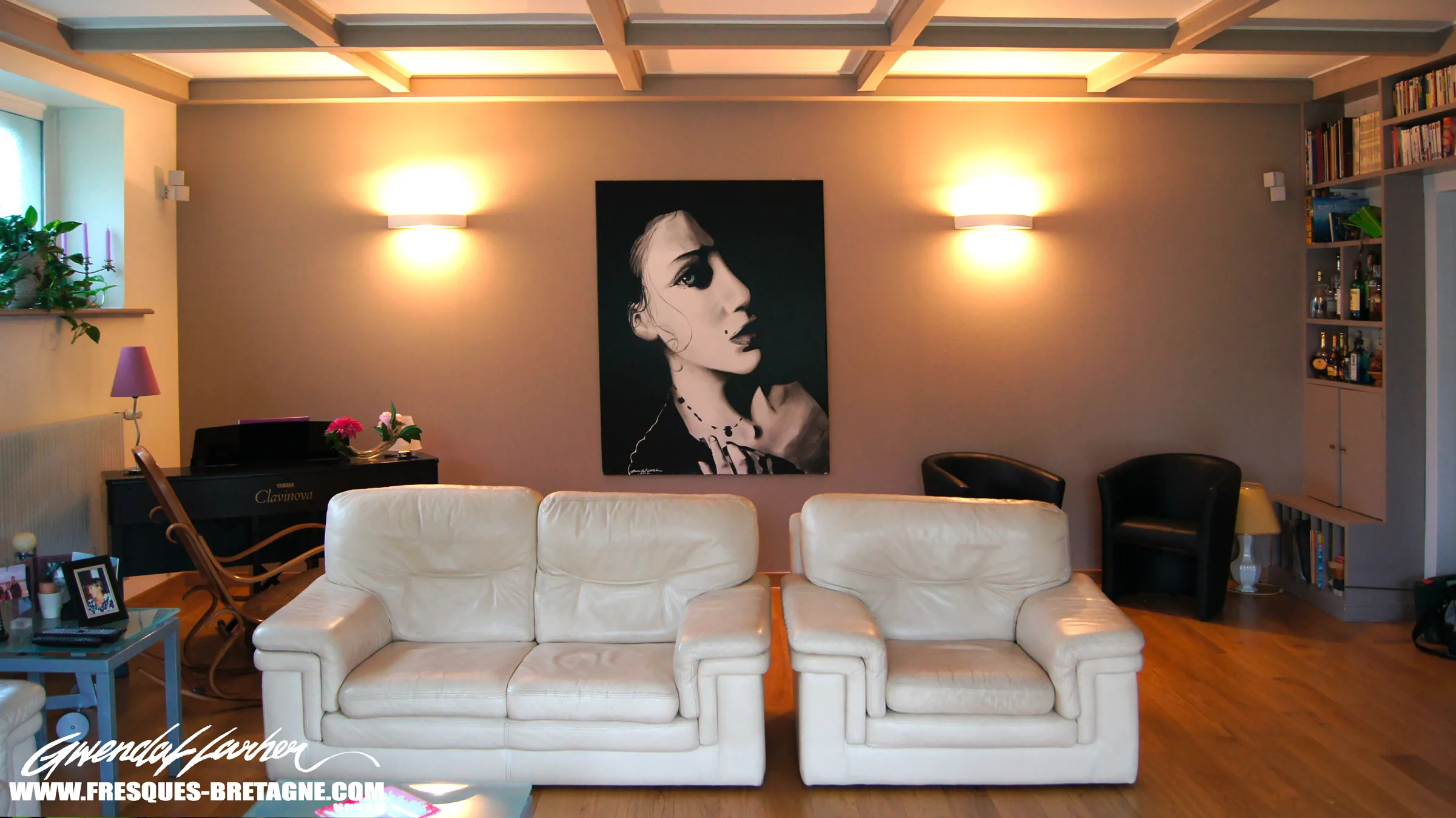 Tableau acrylique portrait en noir et blanc, décoration de bureau d'entreprise.