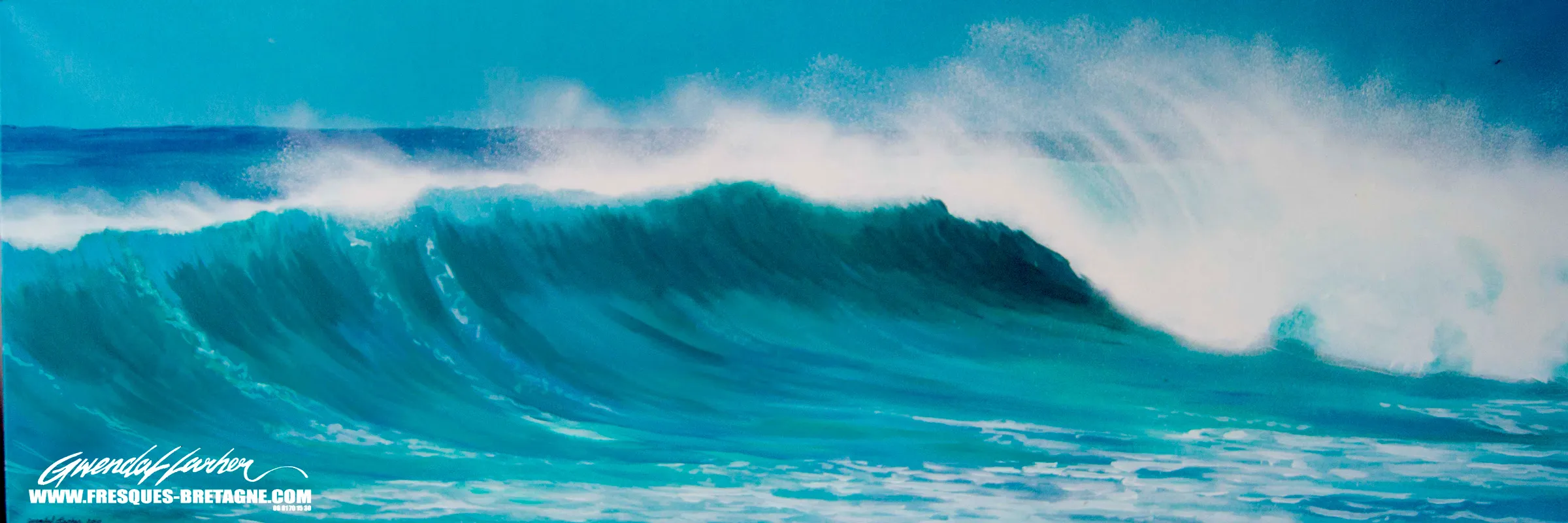 Tableau vendu — peinture de marine, vagues de tempête à Locquirec.