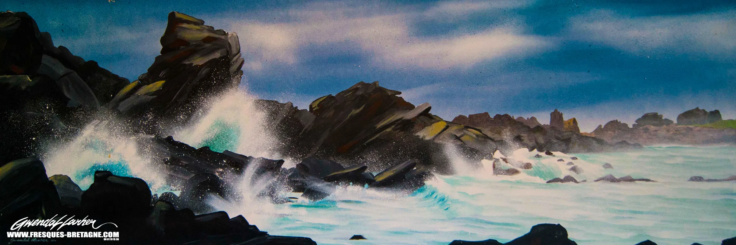 Tableau vendu — tempête sur les Aiguilles de Plougasnou, paysage breton.