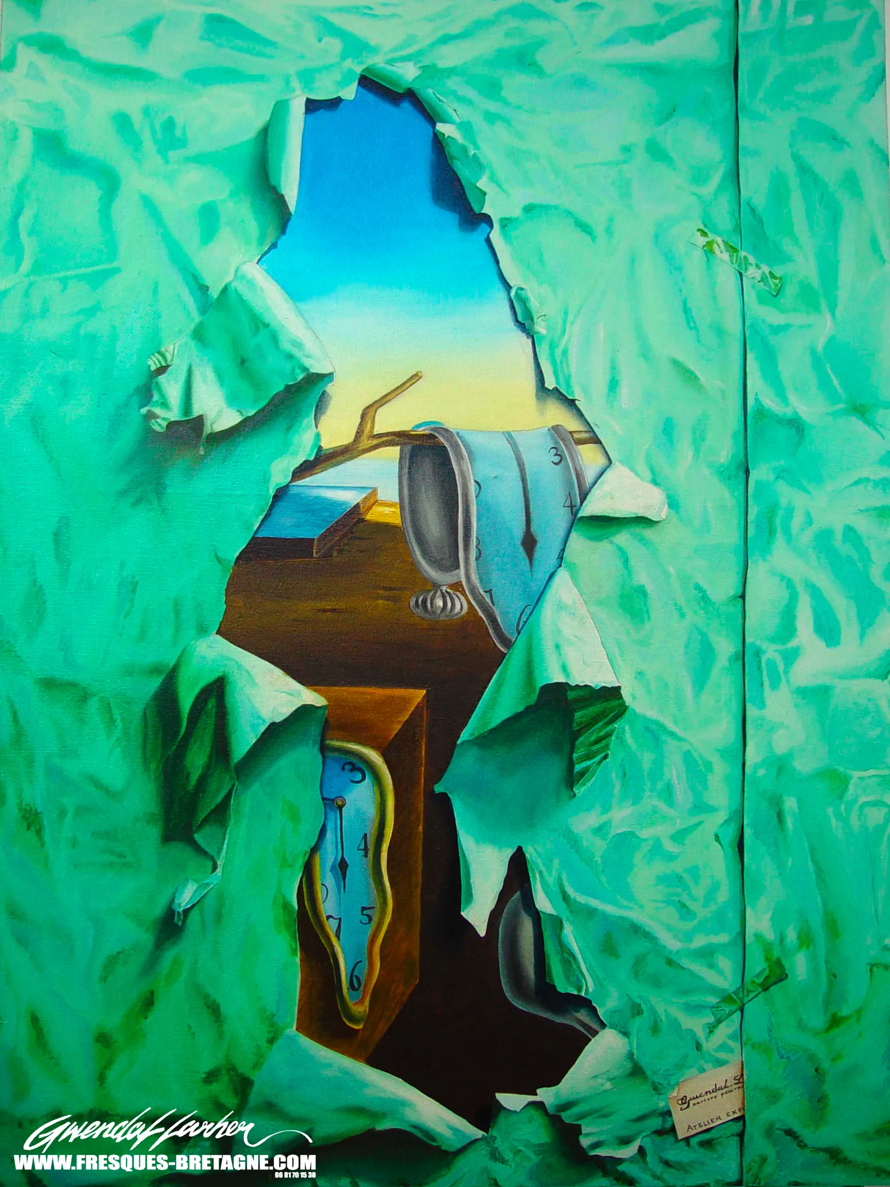 Tableau vendu — trompe-l'œil hommage à Salvador Dalí, peinture à l'huile.