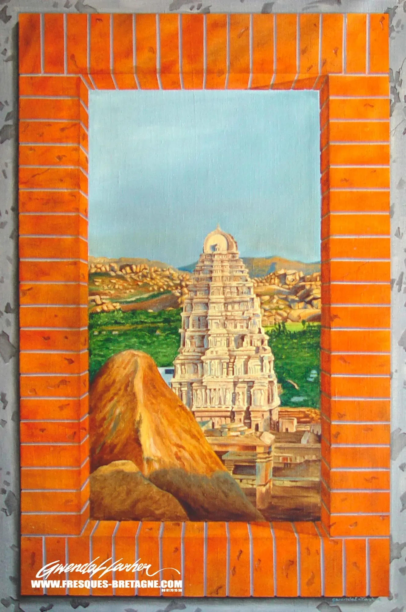 Tableau en trompe-l'œil du temple de Hampi, Karnataka, Inde du Sud