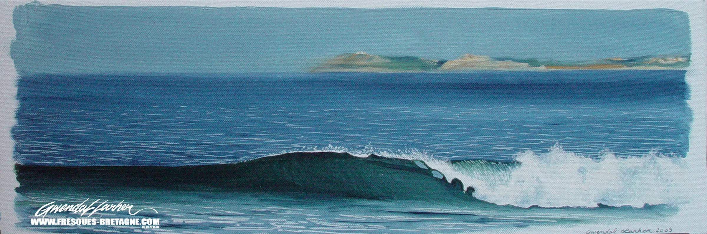 Tableau vendu — vagues à la plage de Porz ar Villiec, Locquirec.