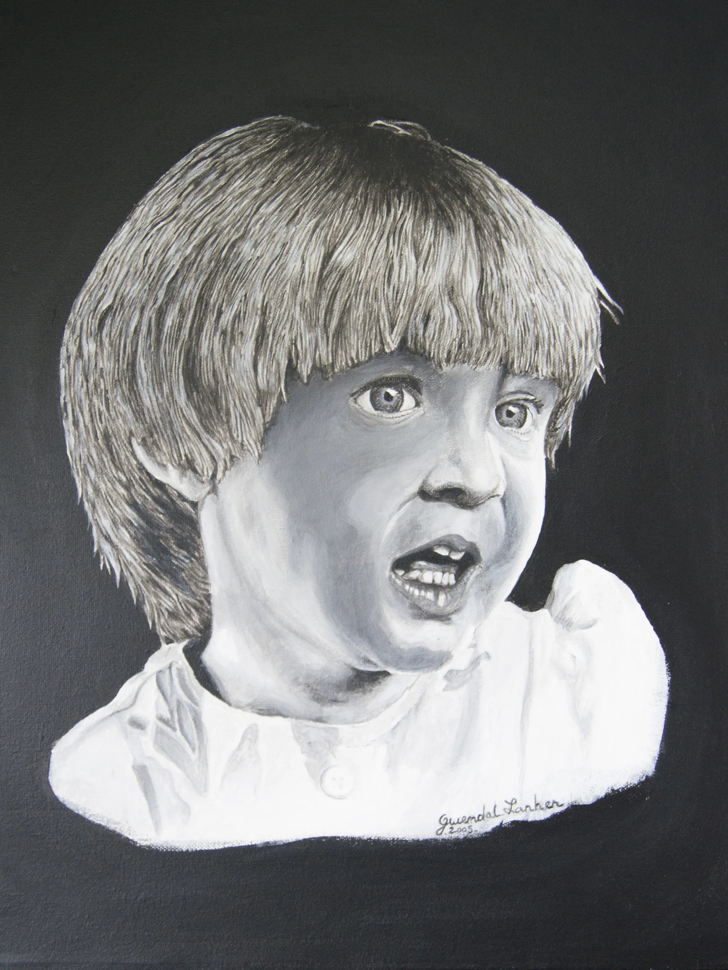 Tableau vendu — portrait d'enfant peint à l'acrylique, commande privée.